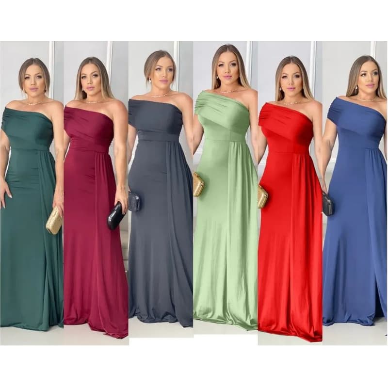 Vestido uma manga só drapeada mula manca roupas femininas longo soltinho Social trapeado