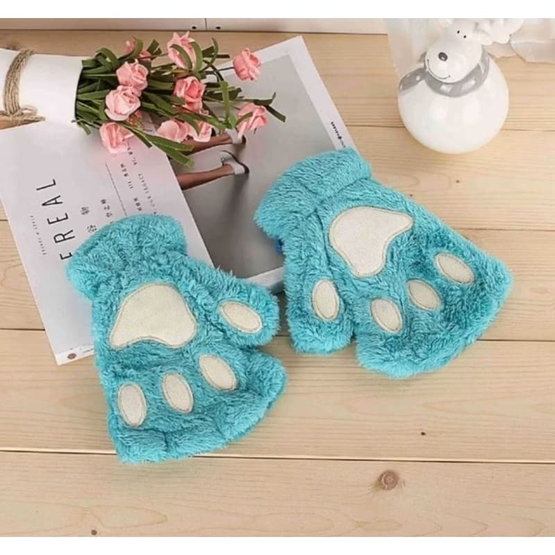 Um Par De Luvas Femininas De Pelúcia Com Garra De Urso Macio E Meio Dedo Luvas De