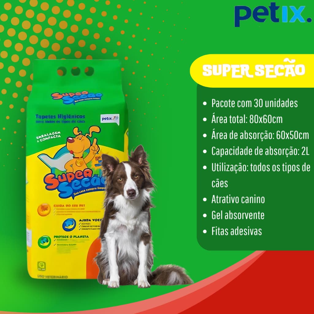 Tapete Higiênico Super Secão 30un - 80x60cm Original Petix