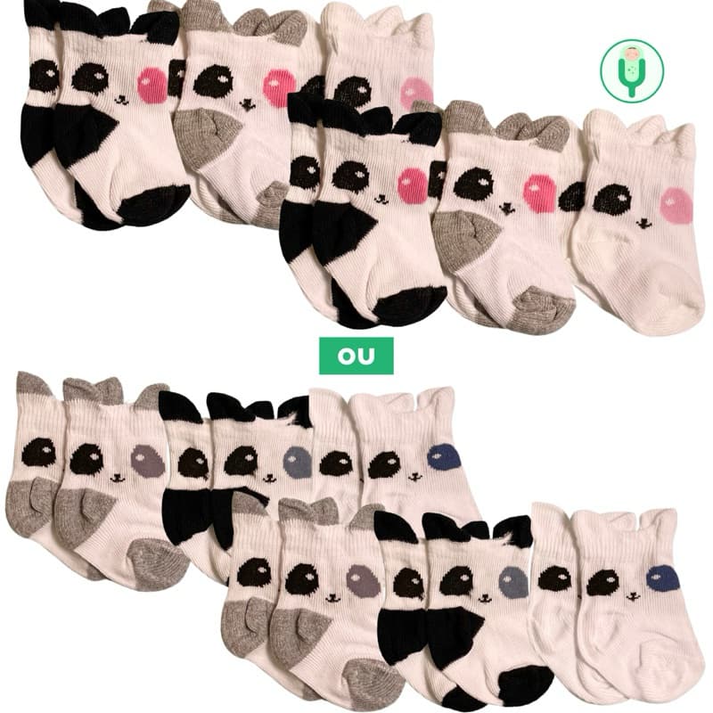 Kit Meias 6 Pares Recém Nascido Estampa de Pandinha