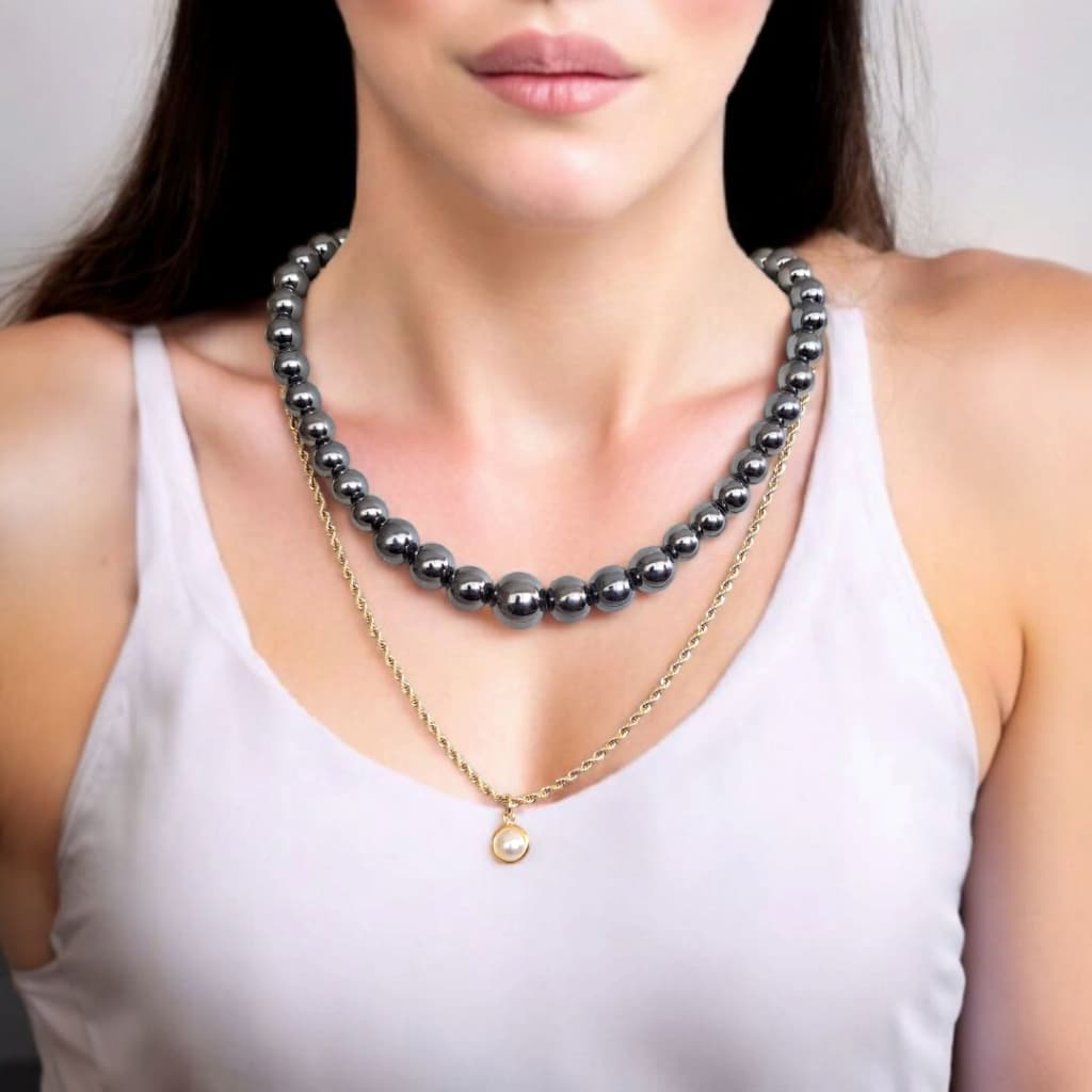 Kit 2 Chocker Pérola Negra e Colar Cordão Baiano com Pingente de Pérola Ouro