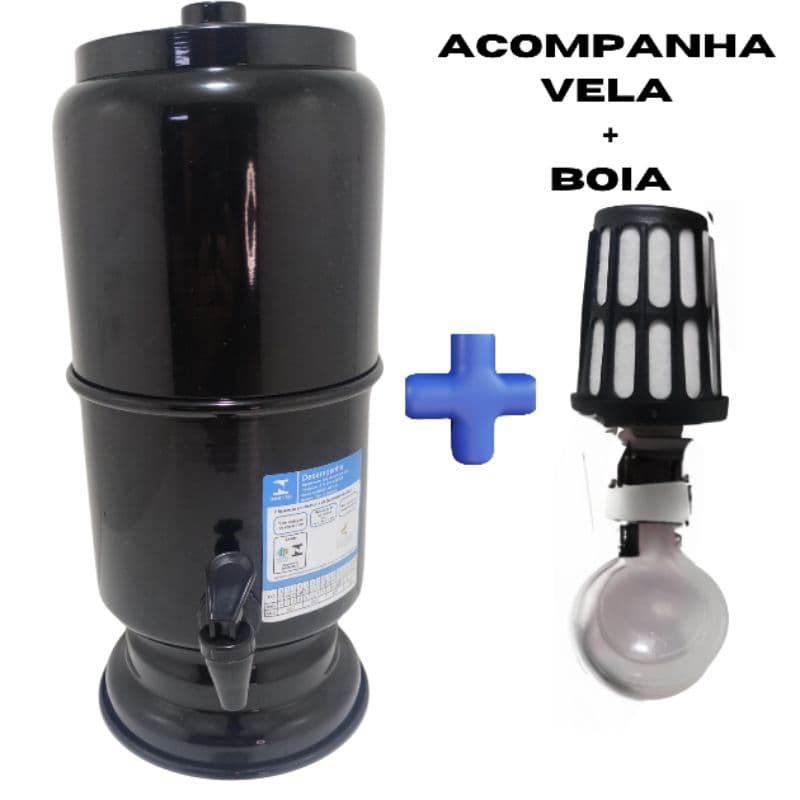 Filtro Água 5 Litros de Alumínio Preto Conserva água natural  com vela de carvão ativado