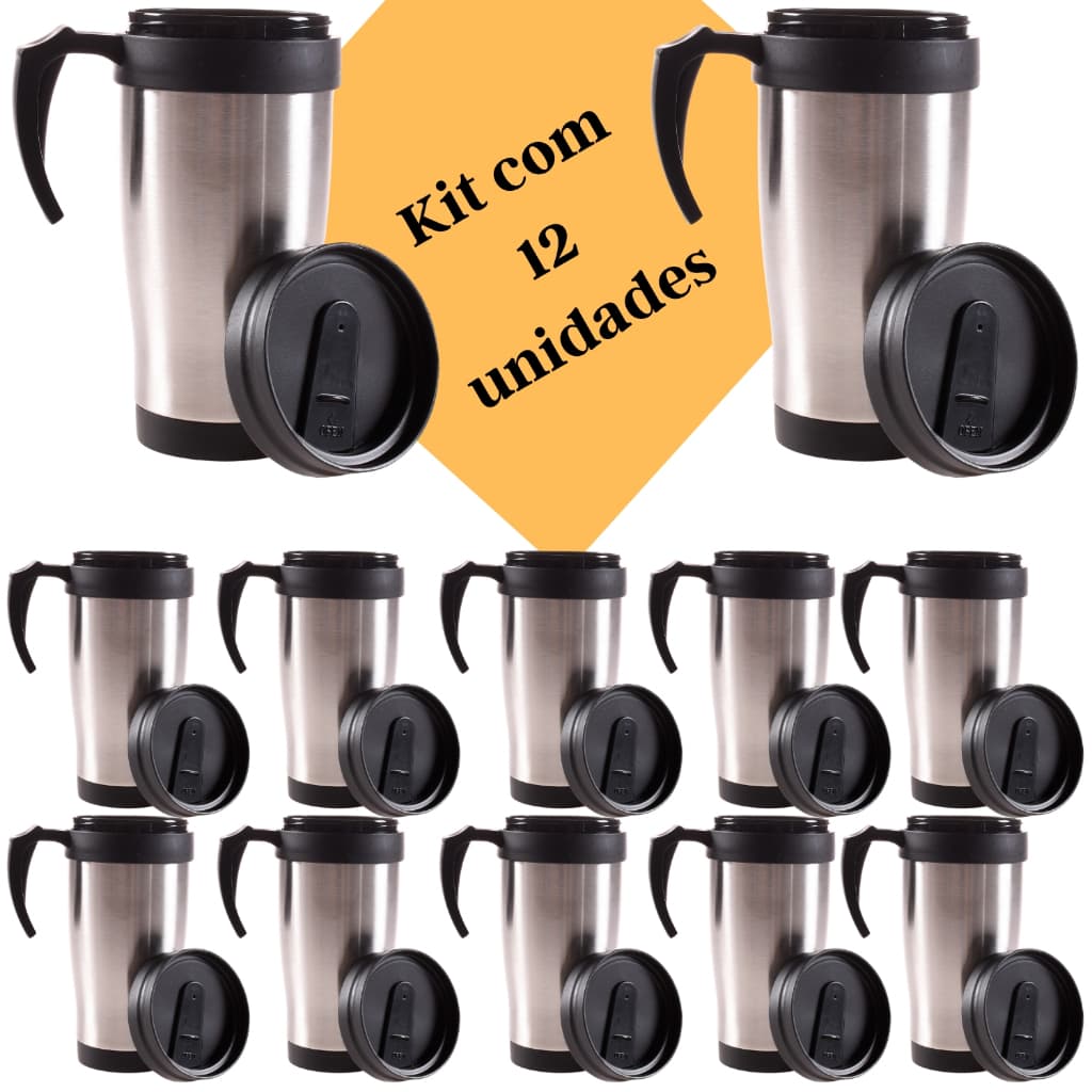 Kit 6 ou 12 Caneca Térmica Viagem Aço Inox 400ml Para Personalizar Brinde Final de Ano Natal