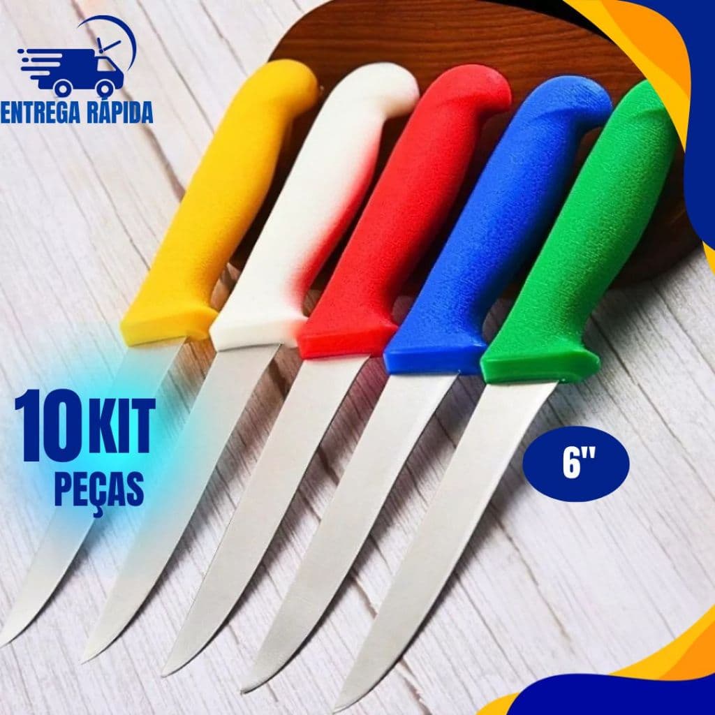 KIT 10 Facas Para Desossar Carne Açougue 6 Polegada Reta Premium
