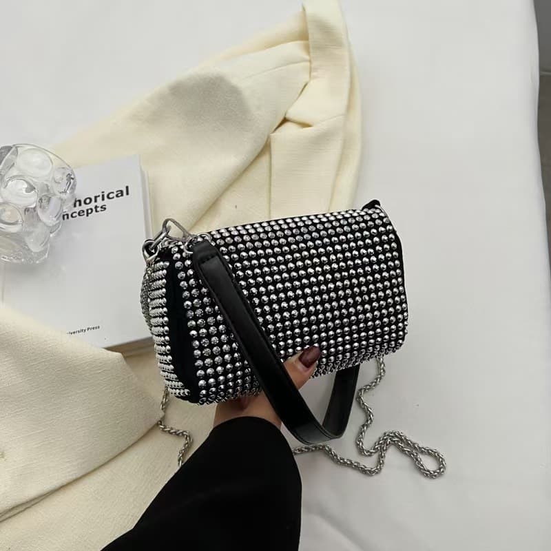 Bolsa De Festa e Casamento, De Brilho Strass , Quadrada Com Duas Alças - Ombro e Transversal