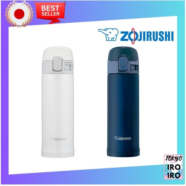 [Qualidade do Japão] Garrafa de água ZOJIRUSHI Garrafa de aço inoxidável para beber diretamente Tipo de abertura com um toque Branco / Marinho