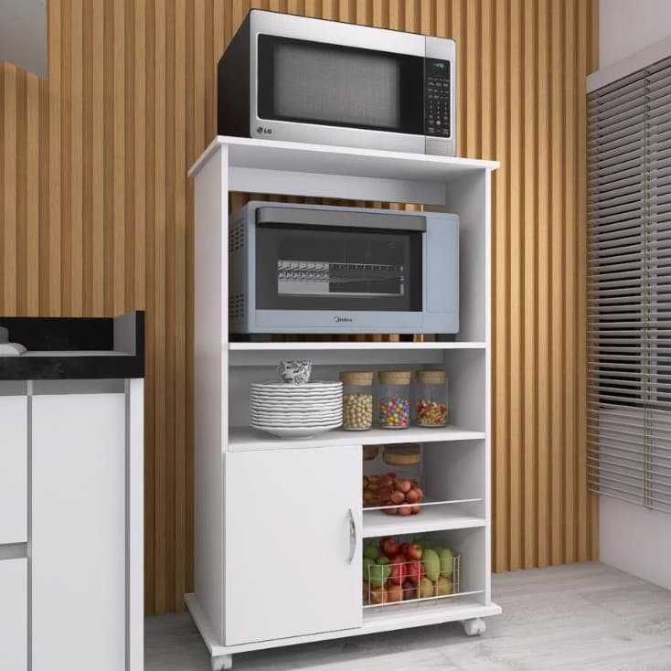 Fruteira Multiuso com Suporte para Microondas e Forno Balcão com Rodinhas