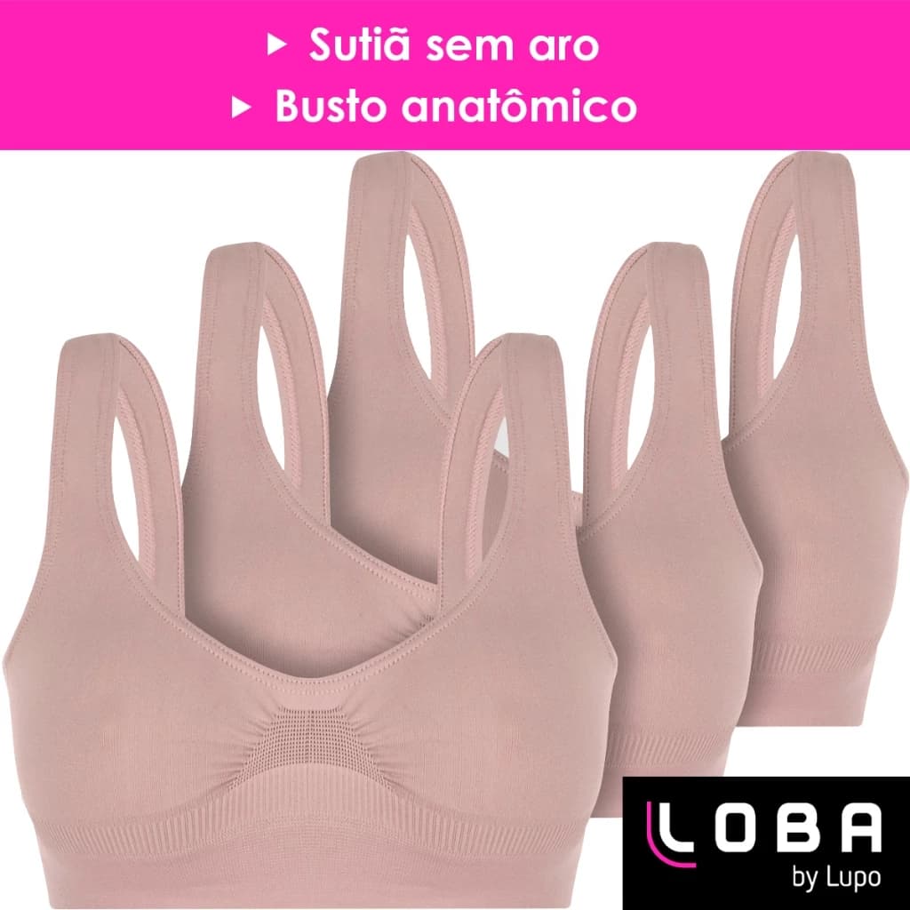 Kit 3 Sutiãs Lupo Original Loba Sem Costura Soutien Confortável Top Antiviral Antimicrobial S/ Bojo