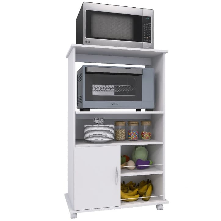Fruteira Multiuso com Prateleiras, Suporte para Microondas e Forno com Rodinhas
