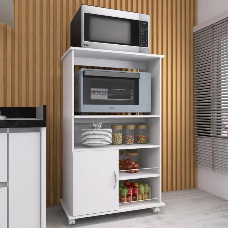 Gabinete Fruteira Suporte Multiuso Forno para Microondas com Balcão e Rodinhas