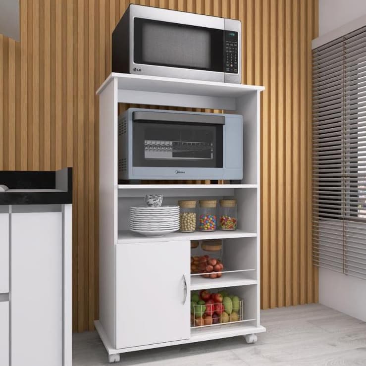 Armário Fruteira para Microondas Forno Balcão e Suporte Multiuso com Rodinhas