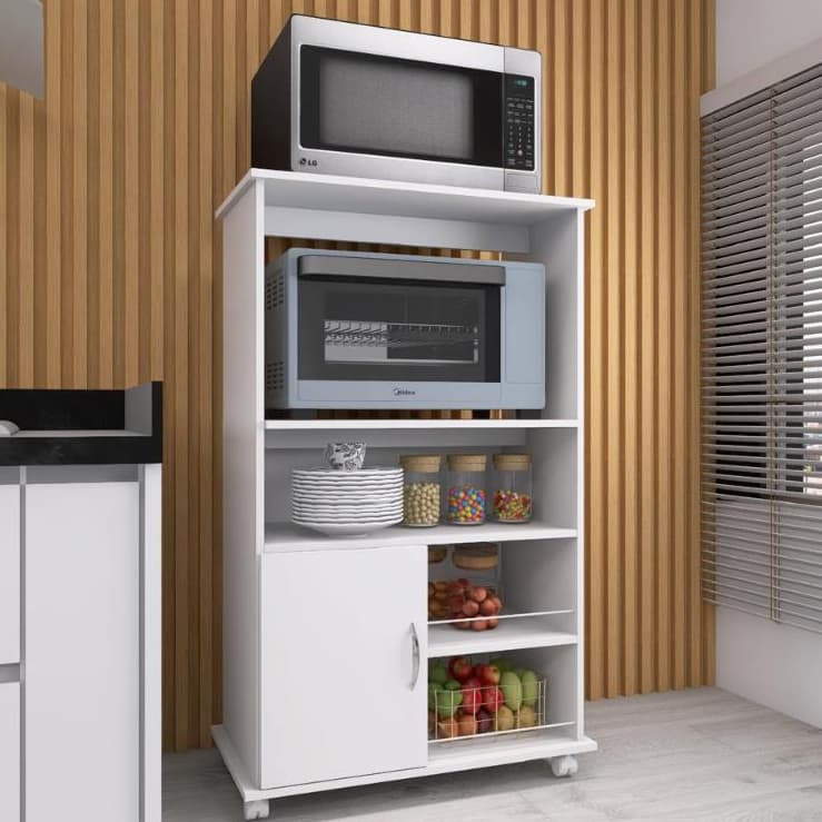 Armário Balcão Suporte de Microondas Forno Multiuso Com Rodinhas