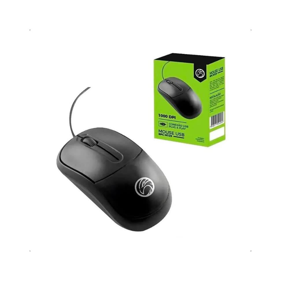 Mouse USB Óptico BPC M129 Design Ergonômico Precisão e Conforto Preto