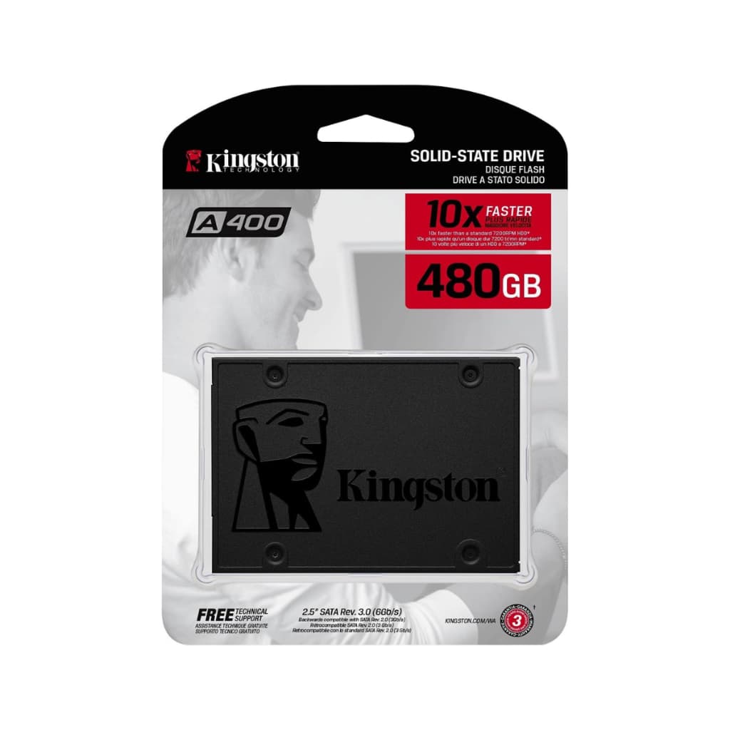 SSD Kingston A400 480GB SATA 3.0 6GB/s Interno Leitura 500MB/s Gravação 450MB/s Alta Performance e Velocidade