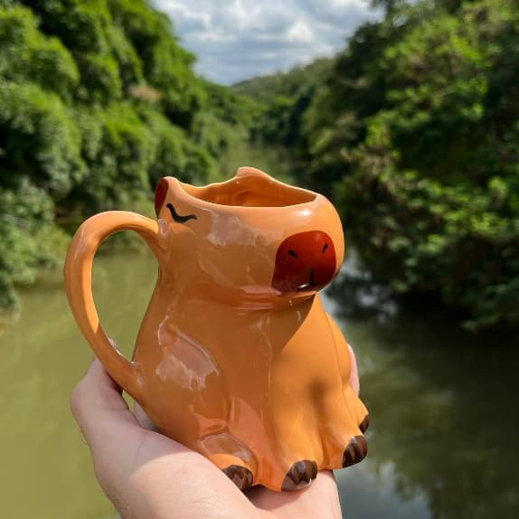 Caneca 3d Decorativa Capivara de Cerâmica Enfeite Presente 350 Ml