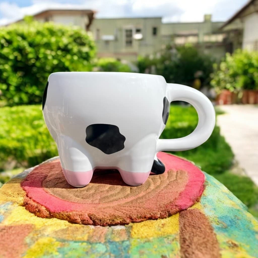 Caneca Decorativa Vaquinha Malhada 300 ml Cerâmica Artesanal
