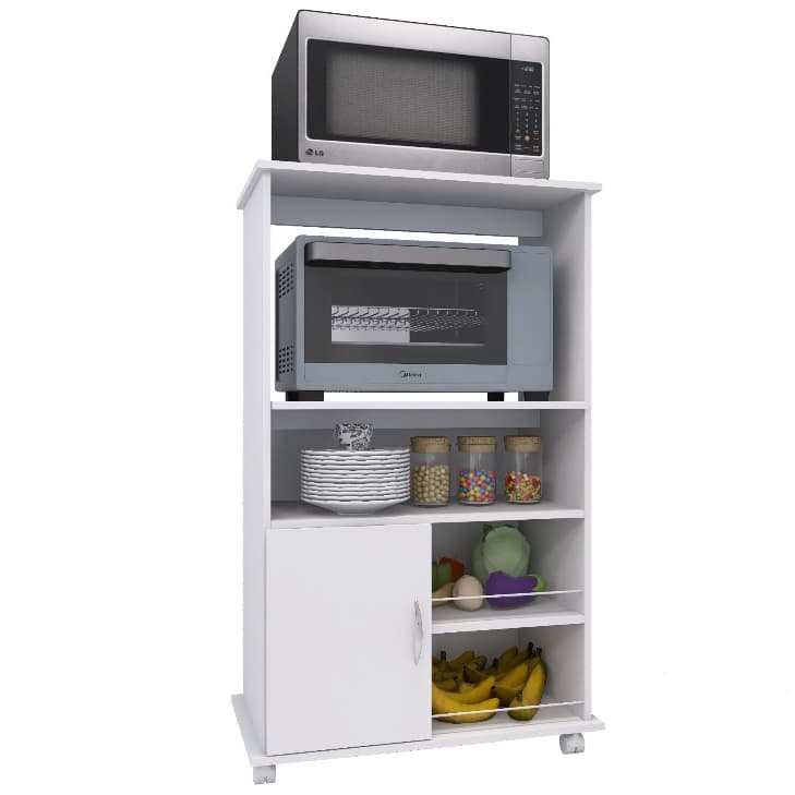 Fruteira Organizador Multiuso com Prateleiras e Suporte para Microondas e Forno com Rodinhas