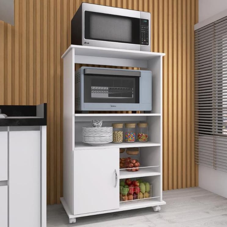Fruteira Multiuso com Armário Forno e Suporte para Microondas com Rodinhas