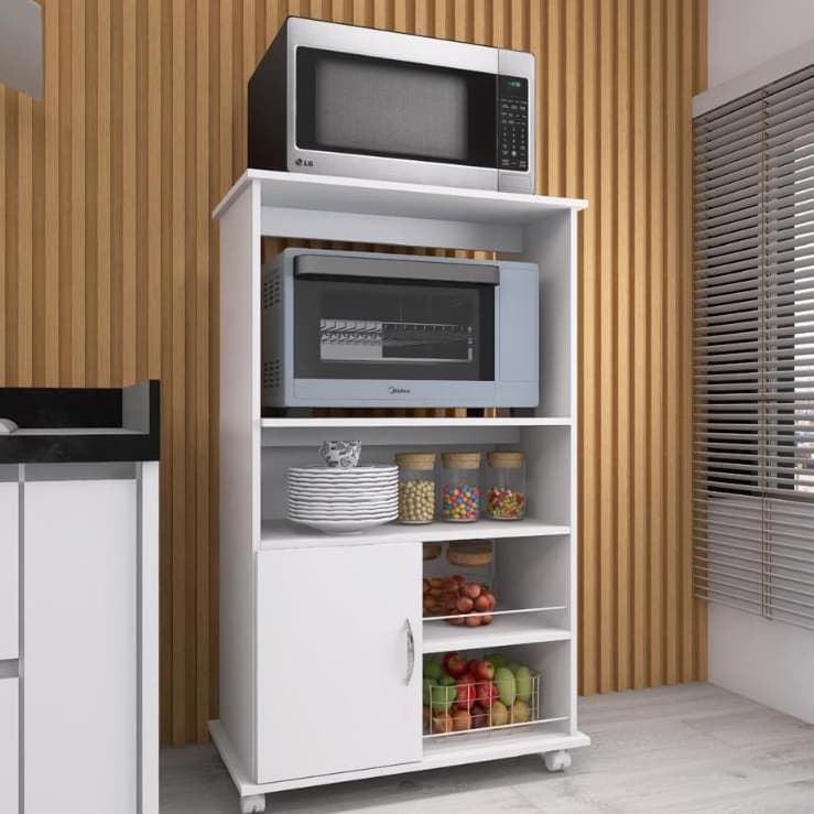 Balcão Fruteira Gabinete Multiuso Forno com Suporte para Microondas e Rodinhas