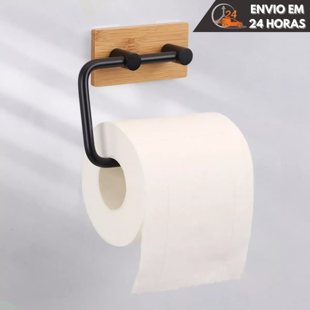 Porta Papel Higiênico de Parede Adesivo Ultra Resistente | Ferro e Bambu | Design Moderno e Elegante - Sem Furos