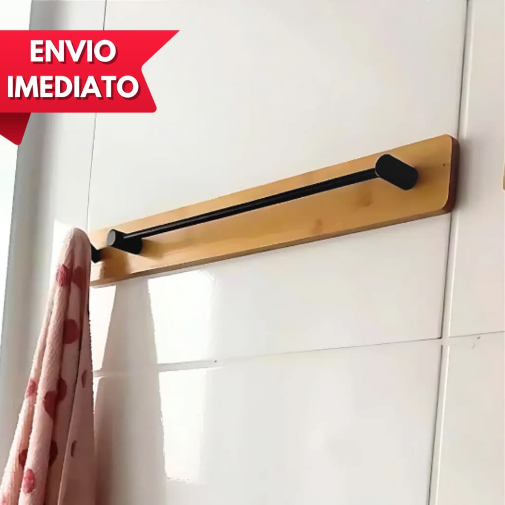 Suporte Porta Toalha De Banho Bambu Sem Furos C/Adesivo Ultra Resistente Suporta Até 1kg P/Banheiro