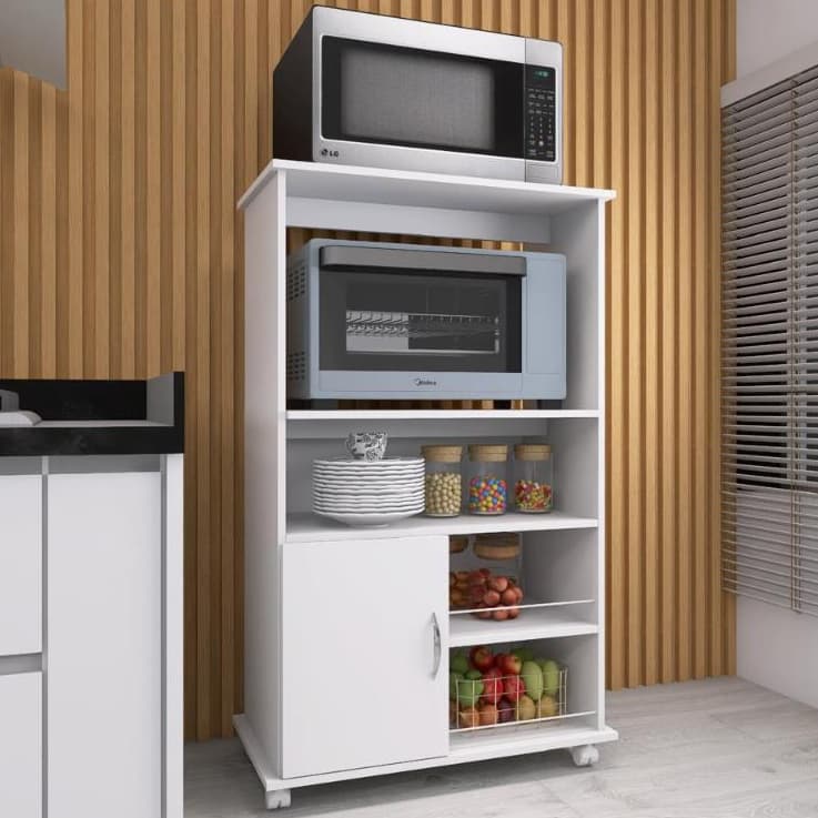Armário Balcão Suporte de Microondas Forno Multiuso Com Rodinhas