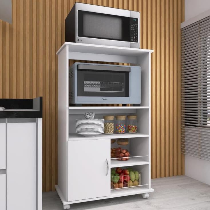 Gabinete Balcão Suporte Multiuso Microondas Com Rodinhas Forno