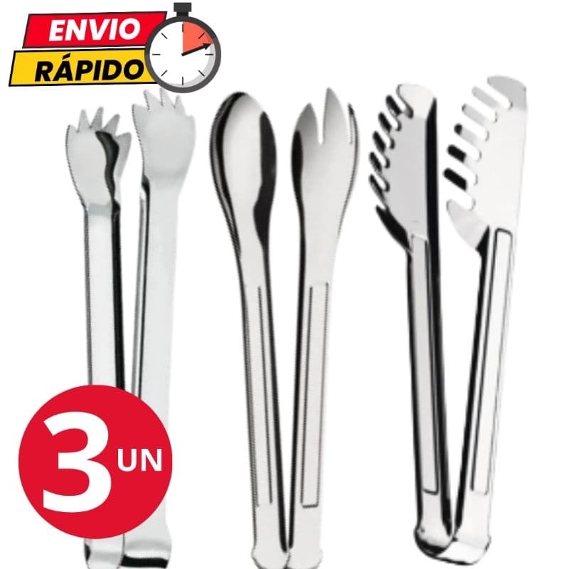 Kit 3 Pegadores Massa Salada Gelo em Aço Inox Para Casa Cozinha Restaurante Buffet Churrasco