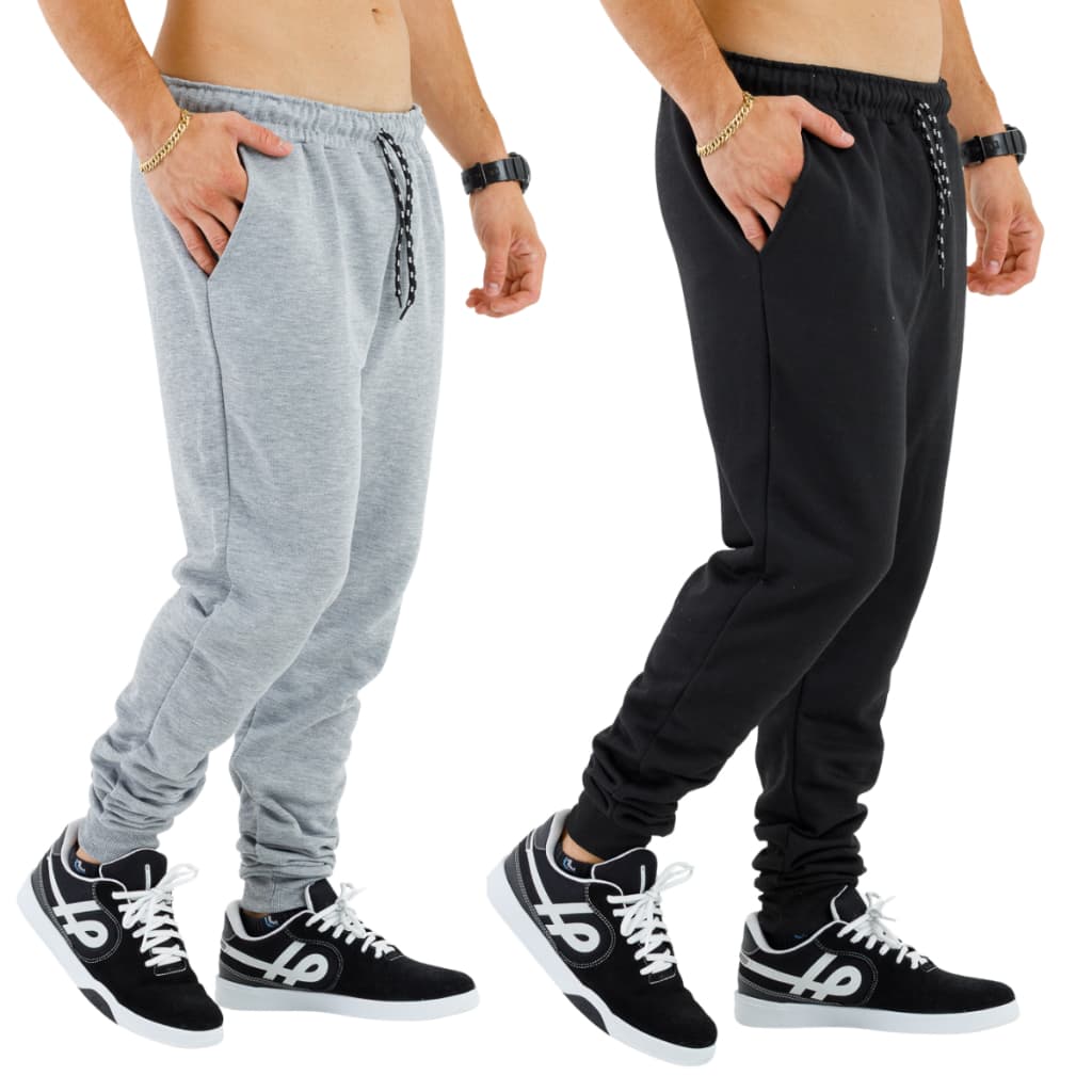Kit 2 Calça Moletom Masculina Slim Cordão Ajustável Básica com Punho Academia