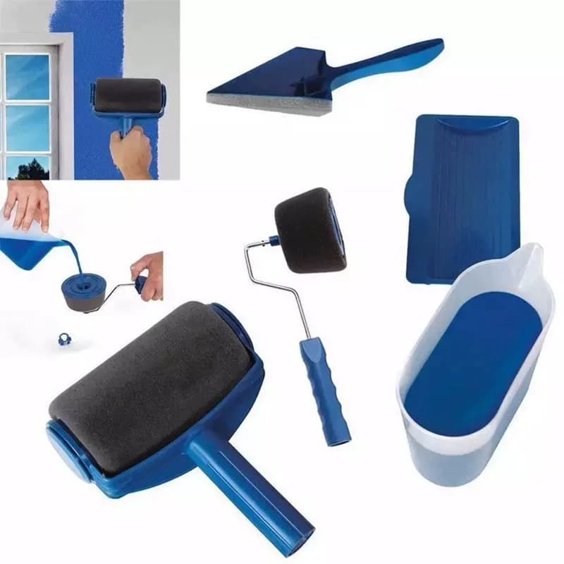 Kit de Pintura Parede 6 Peças Completo Multiuso Econômico Pintar Casa Fácil Rolo Copo Bases Bastão