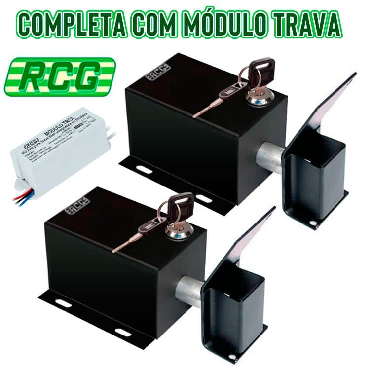 2x Trava de Portão Completa C/ Modulo Trava Basculante Deslizante RCG
