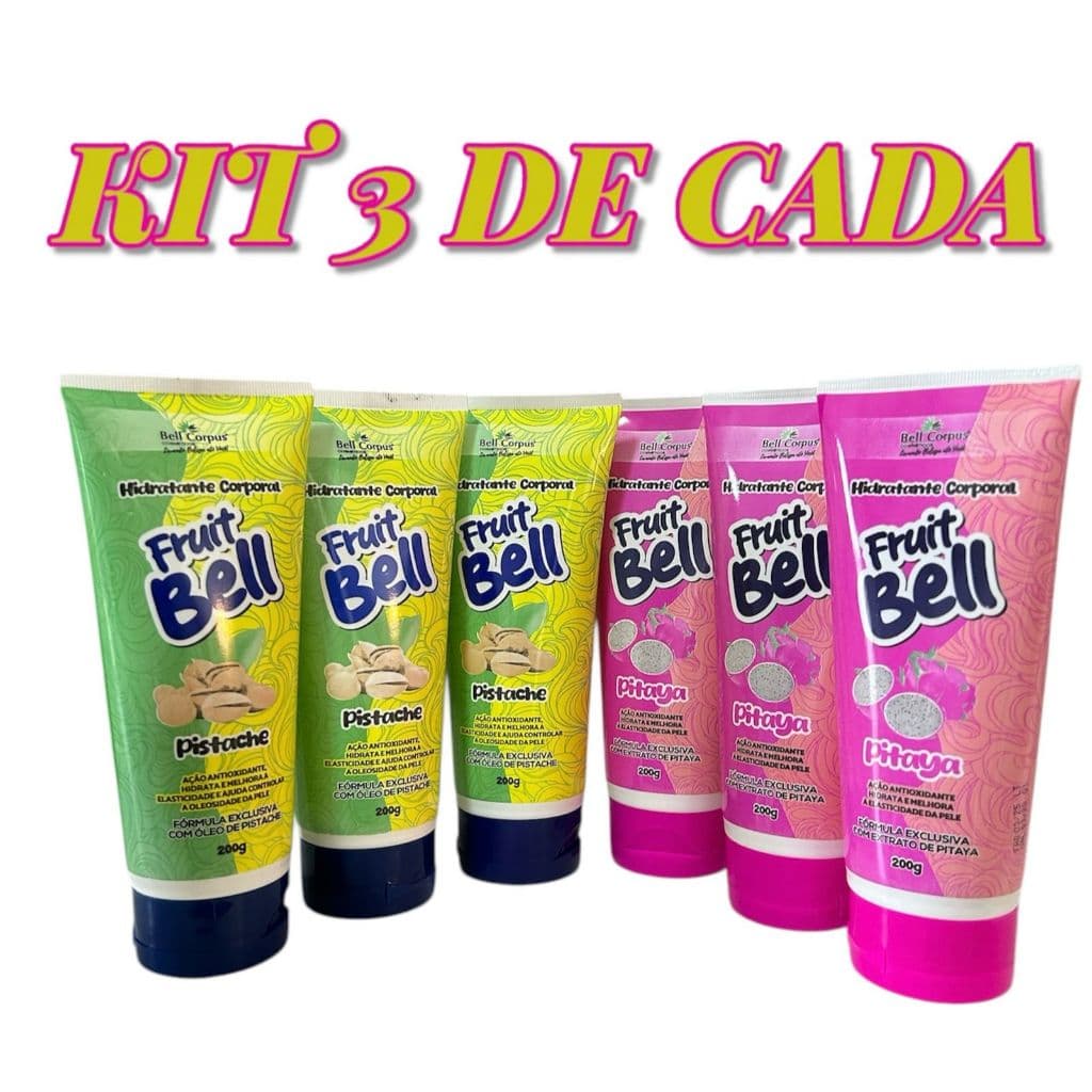 Kit Com 6 Loção Hidratante Corporal 3 Pistache 3 Pitaya - Bell Corpus