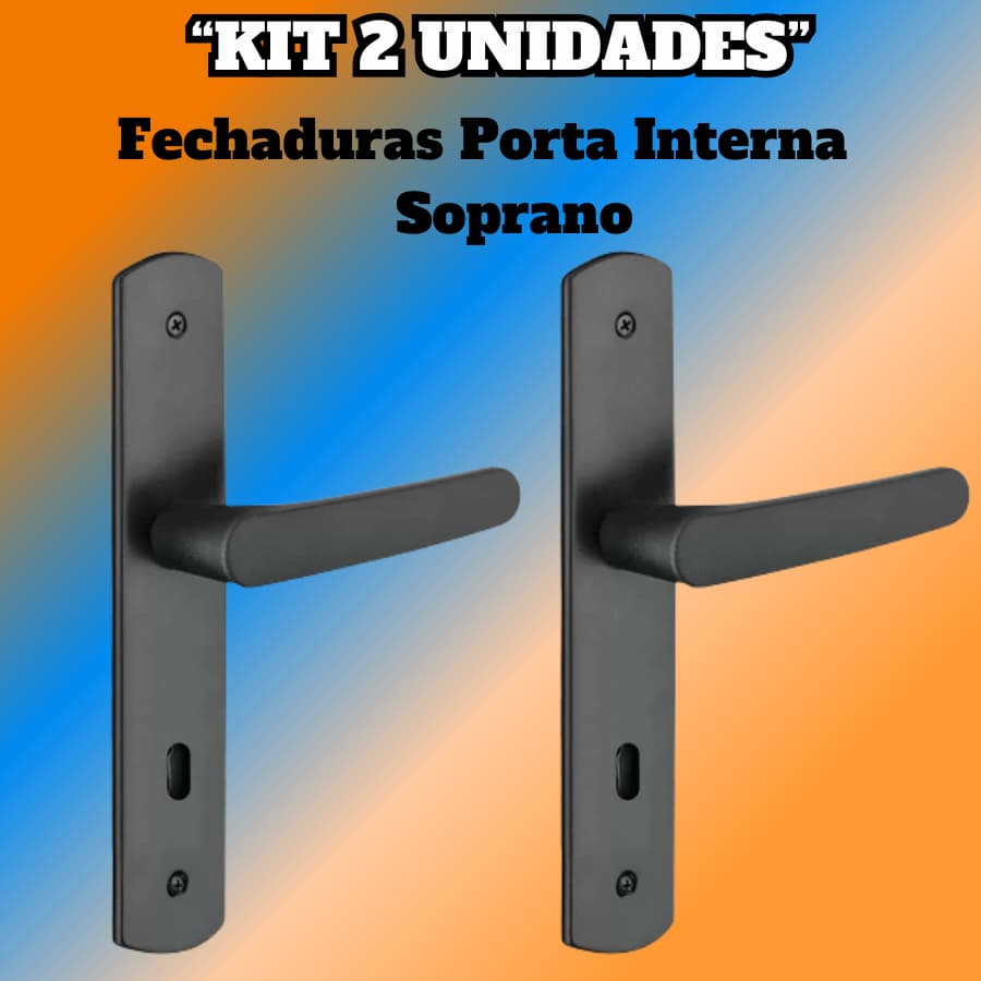 Kit 2 Fechaduras Ipanema Completa Porta Interna Quarto Preta Maquina 40 Anti Ferrugem Soprano