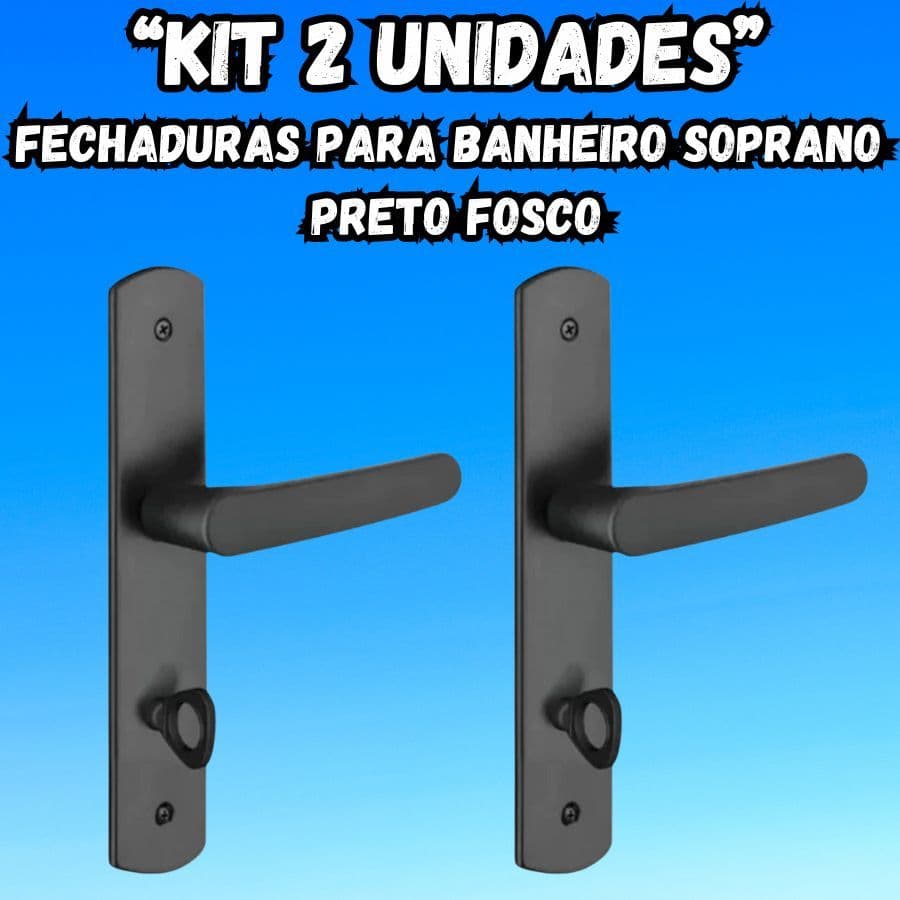 Kit 2 Unidades | Fechaduras Para Banheiro Soprano | Acabamento Preto Fosco Anti Ferrugem