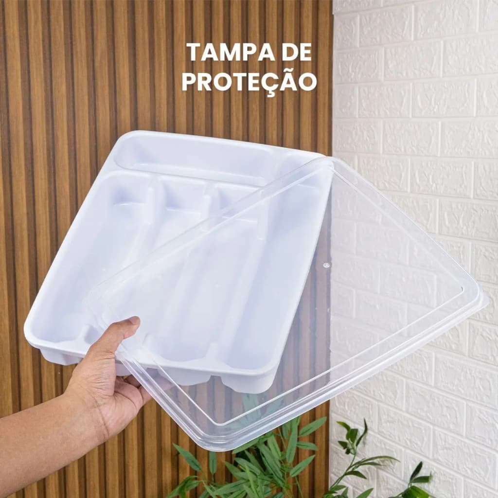 Porta Organizador De Talheres Com Tampa De Plástico Com 5 Divisórias