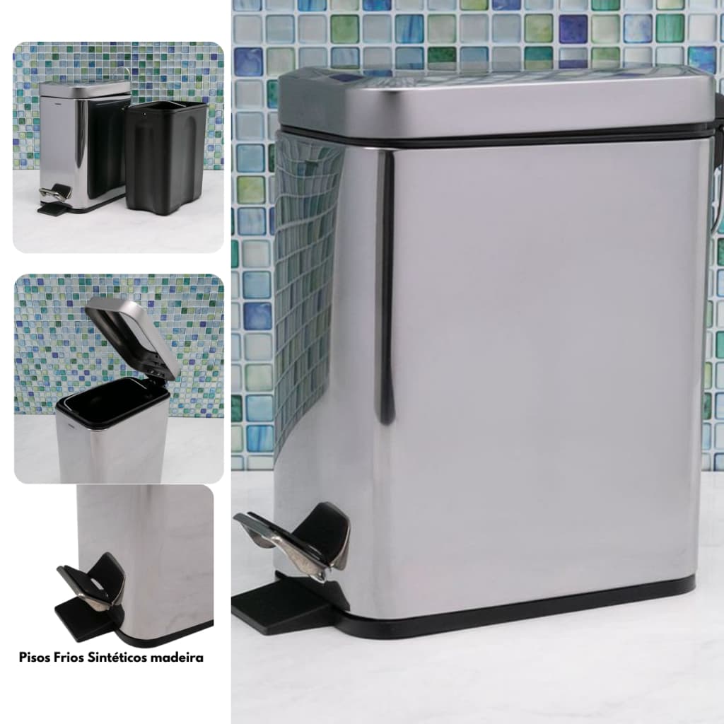 Lixeira Soft Close 5Litros Aço Inox Pedal Balde Cesto Removível Banheiro Lavabo Cozinha Fraldas
