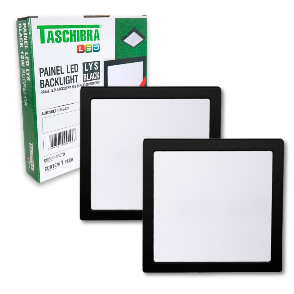 Kit 2 Painel de Led 18W Luminária Teto Sala Cozinha Quarto Preto Sobrepor Taschibra