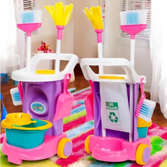 Carrinho Limpeza Faxina Completo Balde Vassoura Mop Brinquedo Infantil Colorido Kis Criança Infatil