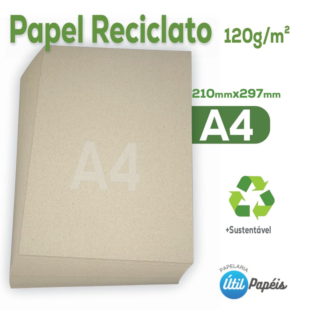 Papel Reciclado 120g A4 Pacote com 50 Folhas - 210x297mm Eco Sulfite Premium / Jato de Tinta Laser