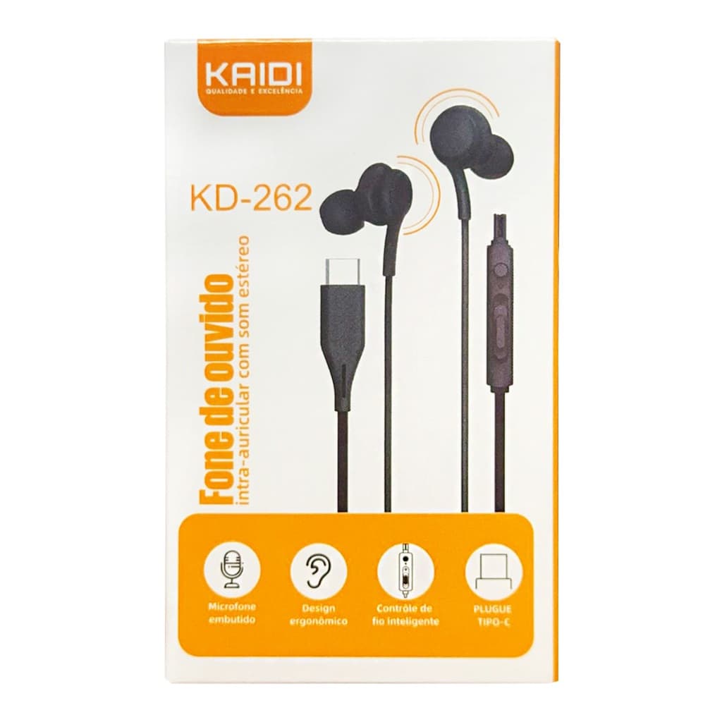 Fone Com Fio Entrada Tipo-C Intra-auricular Com Som Estéreo KD-262