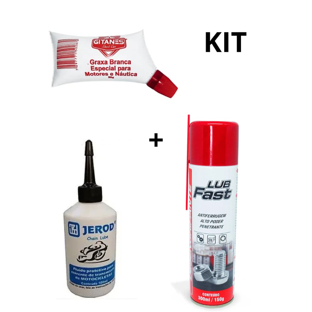 Kit Graxa Branca + Óleo Lubrificante Grafitado Corrente Moto + Desengripante Spray Antiferrugem 300ML Promoção