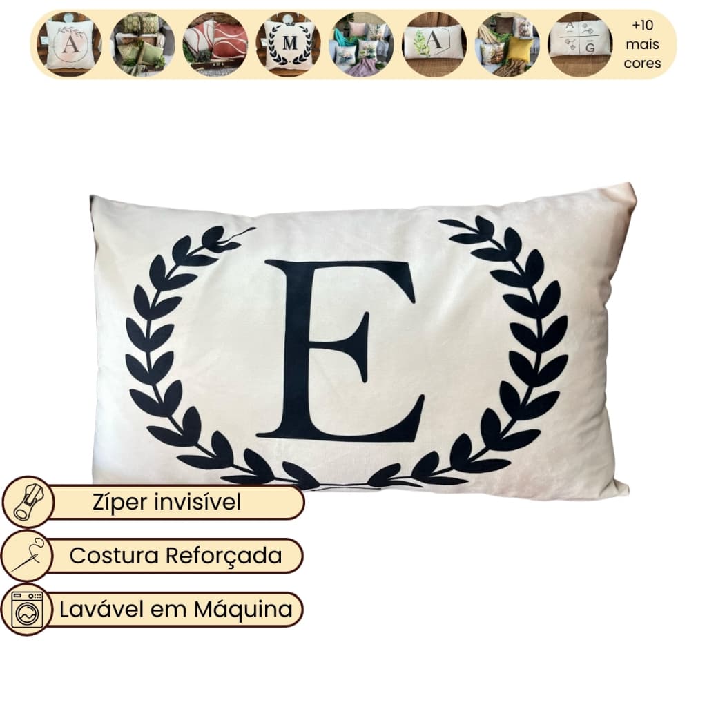 Capa de Almofada de Inicial Baguete Letra 50x30 cm de Veludo A-Z para Personalizado para Cama