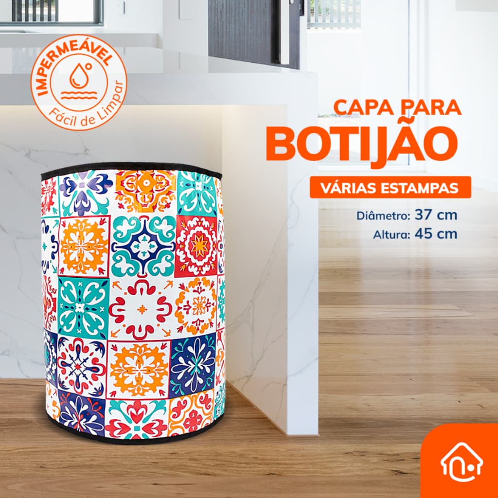 Capa Protetora para botijão Bujão de Gás 13 kg Cozinha Impermeável Preta Estampado