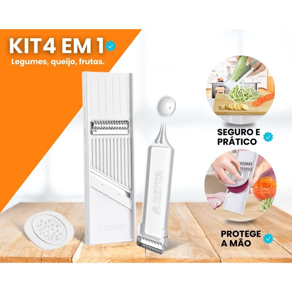 Kit 4 em 1 Descascador Boleador Cortador de Legumes e Frutas