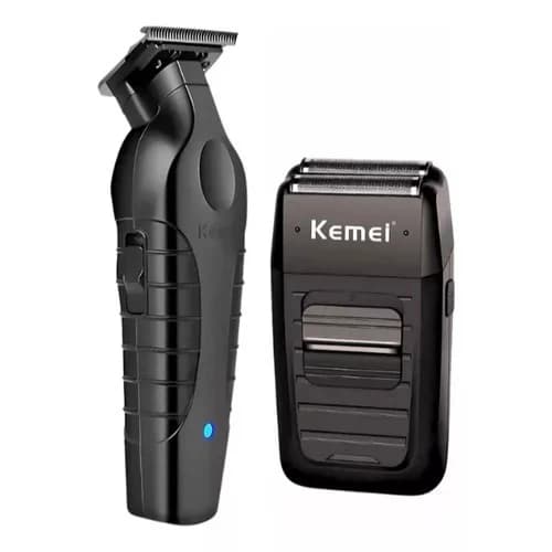 Kit 2 Máquinas de Acabamento Profissional Barbearia Kemei 2299-1102 Recarregável