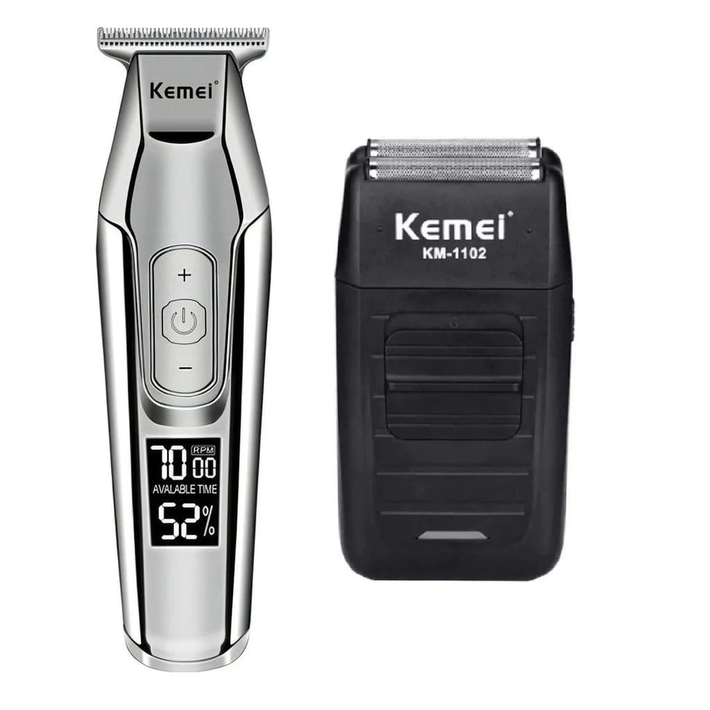KIT Máquina Profissional Aparar Pelos Kemei Km-5027-P + Barbeador Shaver kemei KM-1102