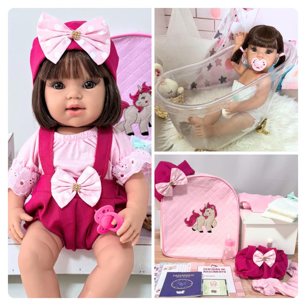 Boneca Bebê Reborn Realista Corpo 100 % Silicone Pode Banho + Mamadeira + Roupas