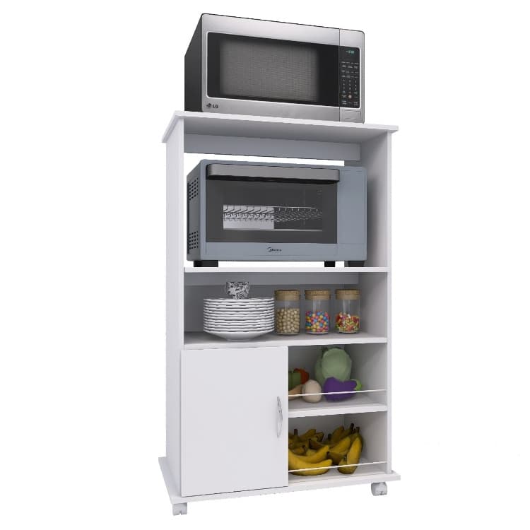 Fruteira Multiuso com Prateleiras, Suporte para Microondas e Forno com Rodinhas