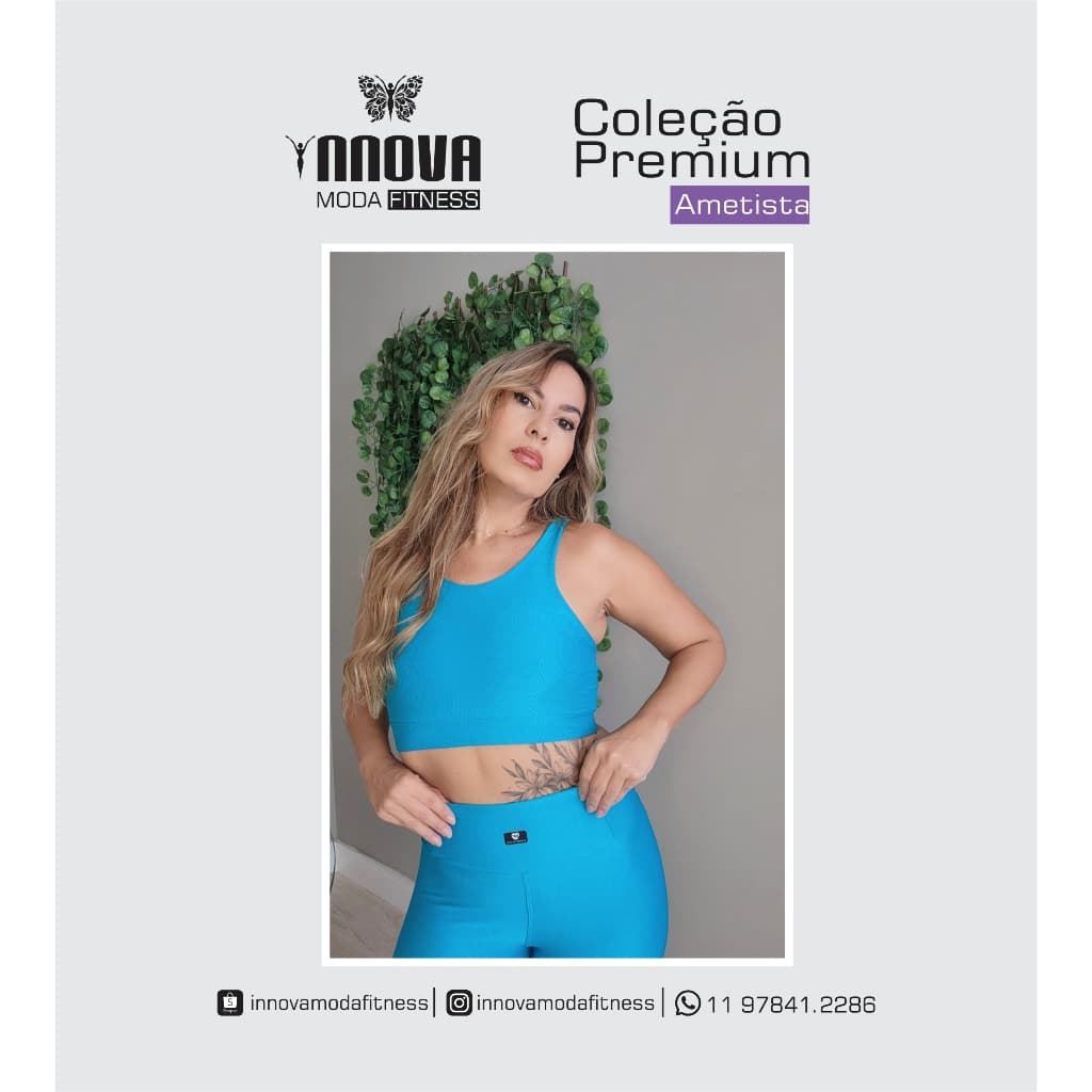 Conjunto Fitness Calça Legging + Top  Poliamida Premium Coleção Ametista Moda Fitness