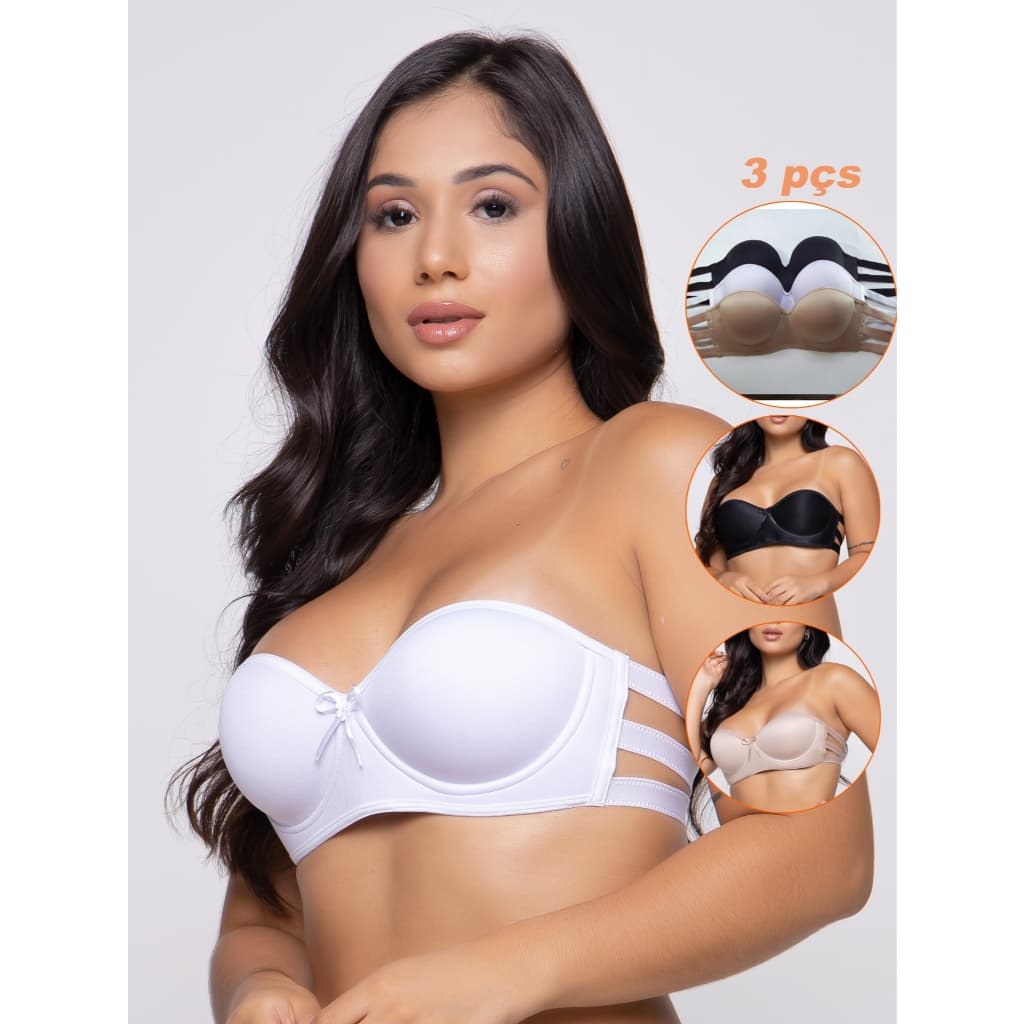 kit 3 sutia tomara que caia 3 tiras nas costas reforcado com bojofa